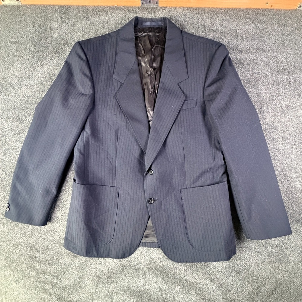 Vtg VEB Fortschritt Herrenbekleidung Blazer Jacket Mens 42x30 Blue Notch Lapel